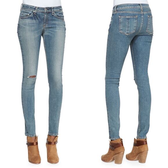 Rag & Bone Cate Low Rise Rip Knee Skinny Jeans - 28 Water Street Wash - Picture 1 of 3